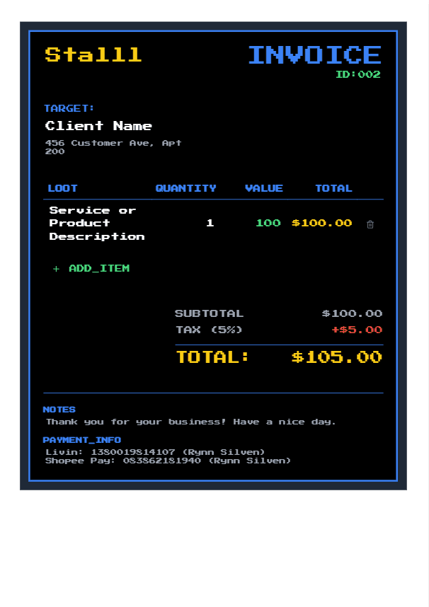 Gamer invoice template